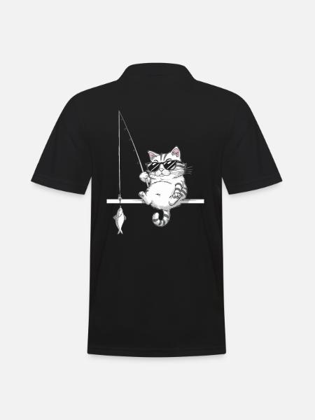 Cat with sunglasses fishing - Men's Polo Shirt - black