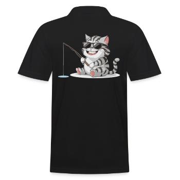 Cat fishing with sunglasses - Men's Polo Shirt - black - Back - Kai (181cm)