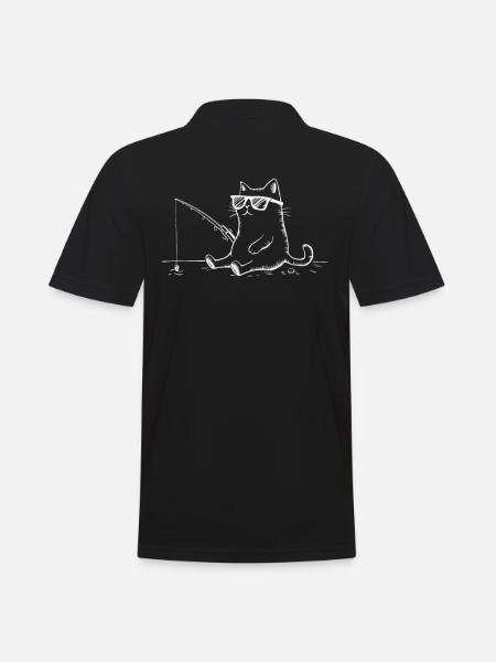 Cat with sunglasses fishing - Men's Polo Shirt - black