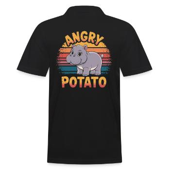Moo Deng Funny Hippopotamus Angry Potato - Men's Polo Shirt - black - Back - Kai (181cm)
