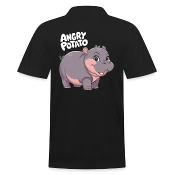 Moo Deng Angry Potato Hippo Illustration - Men's Polo Shirt - black - Back - Kai (181cm)