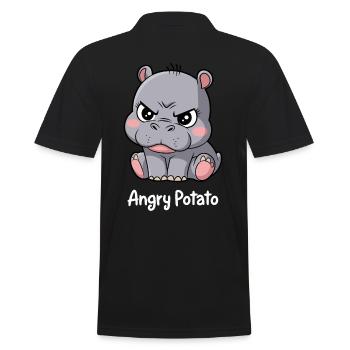 Moo Deng Funny Hippo Angry Potato - Men's Polo Shirt - black - Back - Kai (181cm)