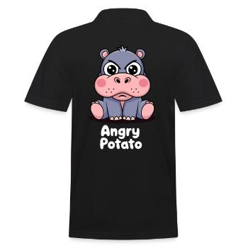 Moo Deng Funny Hippopotamus Angry Potato - Men's Polo Shirt - black - Back - Kai (181cm)