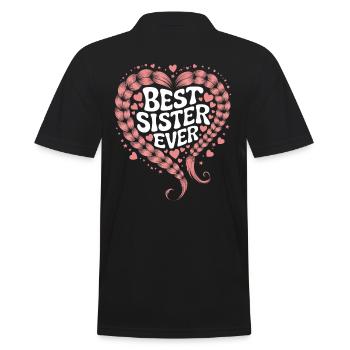 Beste Schwester Best Sister Ever Zopfmuster Herz - Männer Poloshirt - Schwarz - Hinten - Kai (181cm)