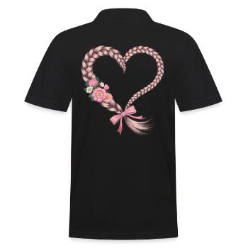 Zopf Herz Zopfmuster Floral - Männer Poloshirt - Schwarz - Hinten - Kai (181cm)