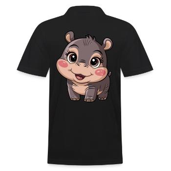 Niedlicher Moo Deng Hippo mit großen Augen - Männer Poloshirt - Schwarz - Hinten - Kai (181cm)