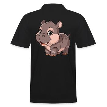 Cute Cartoon Hippo - Moo Deng Hippo - Men's Polo Shirt - black - Back - Kai (181cm)