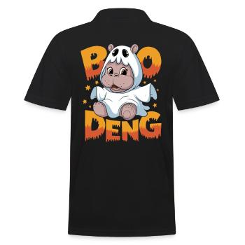 Funny Hippo Motif Moo Deng for Halloween - Men's Polo Shirt - black - Back - Kai (181cm)