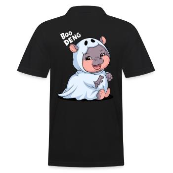 Cute Boo Deng Hippo in Ghost Costume - Men's Polo Shirt - black - Back - Kai (181cm)
