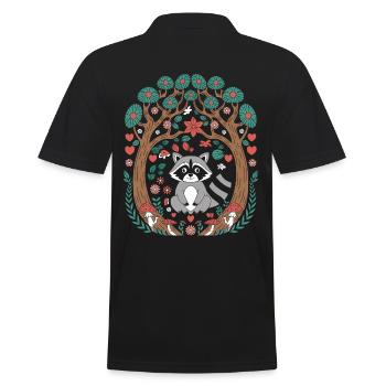 Cottagecore raton laveur dans la forêt enchantée entre les arbres - Polo Homme - noir - Dos - Kai (181cm)