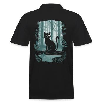 Forêt enchantée cottagecore avec chat noir et - Polo Homme - noir - Dos - Kai (181cm)