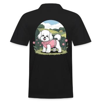 Cottagecore Hund in Blumengarten - Männer Poloshirt - Schwarz - Hinten - Kai (181cm)