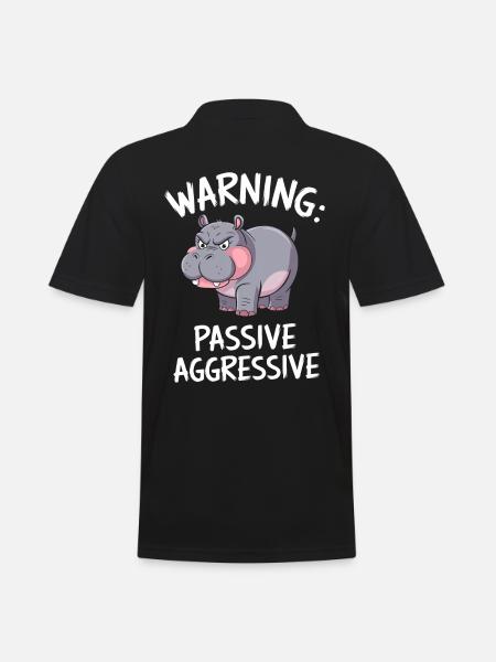 Warning: Passive Aggressive Hippo Cartoon - Men's Polo Shirt - black