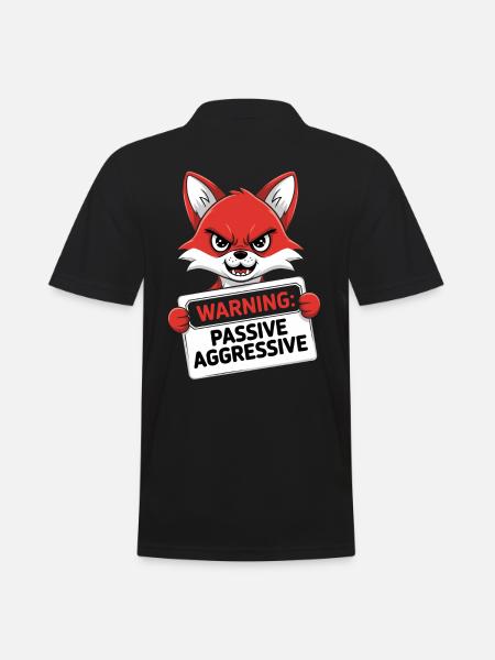 Warning: Passive Aggressive Fox Cartoon - Men's Polo Shirt - black