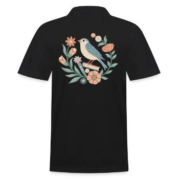 Oiseaux et fleurs dans le style cottagecore - Polo Homme - noir - Dos - Kai (181cm)