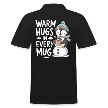 Warm Hugs In Each Cup With Penguin And - Men's Polo Shirt - black - Back - Kai (181cm)