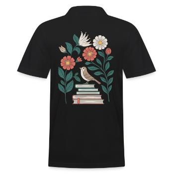 Cottagecore : Oiseaux et fleurs sur les livres - Polo Homme - noir - Dos - Kai (181cm)