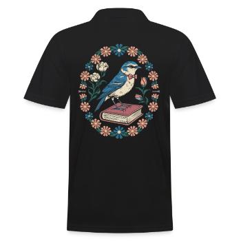 Cottagecore oiseau sur livre avec couronne florale - Polo Homme - noir - Dos - Kai (181cm)