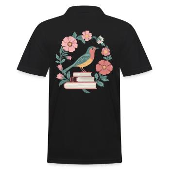 Cottagecore Blumen Vogel Buch Illustration - Männer Poloshirt - Schwarz - Hinten - Kai (181cm)