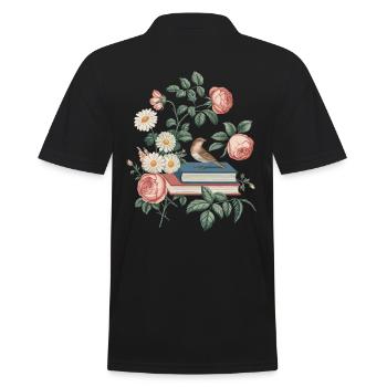 Cottagecore Romance : Livres, fleurs et oiseaux - Polo Homme - noir - Dos - Kai (181cm)