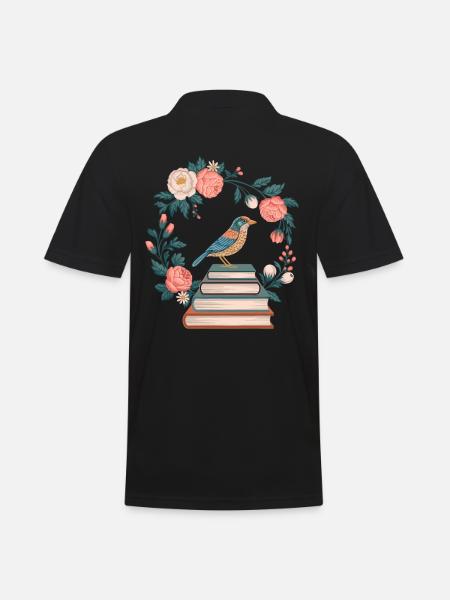 Cottagecore uccello e fiori pila di libri - Polo da uomo - nero