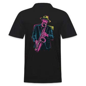 Entdecke Die Magie Des Jazz Mit Saxophon - Männer Poloshirt - Schwarz - Hinten - Kai (181cm)