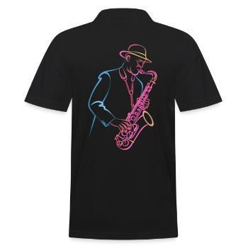 Einzigartiger Jazz-Saxophonist im Retro-Stil - Männer Poloshirt - Schwarz - Hinten - Kai (181cm)