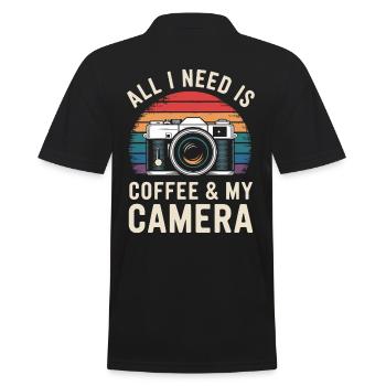 All I need is coffee & my camera - Men's Polo Shirt - black - Back - Kai (181cm)