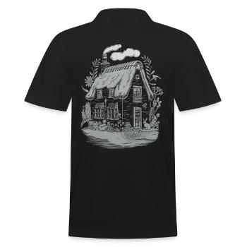 Dark Cottagecore House in the Woods with Rabbits - Men's Polo Shirt - black - Back - Kai (181cm)