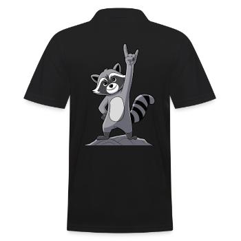 Rock On Raccoon With Cool Gestures - Men's Polo Shirt - black - Back - Kai (181cm)