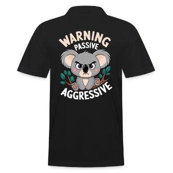 Avertissement, Passif, Agressif, Koala, Humour - Polo Homme - noir - Dos - Kai (181cm)