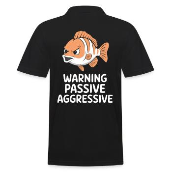 Caution Passive Aggressive Fish Cartoon - Men's Polo Shirt - black - Back - Kai (181cm)