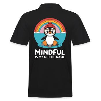 Mindfulness is my middle name Penguin - Men's Polo Shirt - black - Back - Kai (181cm)