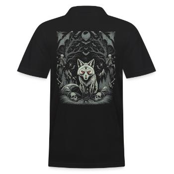 Dunkle Cottagecore Ästhetik Wolf im Mondschein - Männer Poloshirt - Schwarz - Hinten - Kai (181cm)