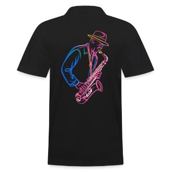 Jazz Saxophone Player in Retro Style - Men's Polo Shirt - black - Back - Kai (181cm)