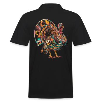 Geometric Farm Animal Graphic Turkey - Men's Polo Shirt - black - Back - Kai (181cm)