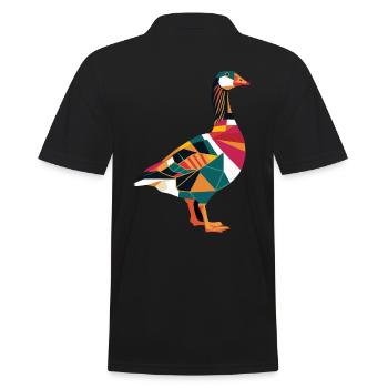 Geometric Farm Animal Graphic Goose - Men's Polo Shirt - black - Back - Kai (181cm)