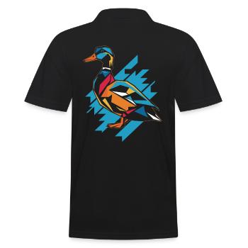 Geometric Farm Animal Graphic Duck In Colorful - Men's Polo Shirt - black - Back - Kai (181cm)