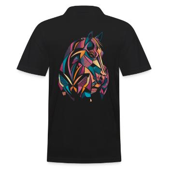 Geometrische Bauernhoftier-Grafik Buntes Pferd - Männer Poloshirt - Schwarz - Hinten - Kai (181cm)