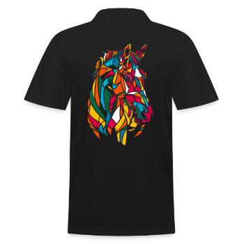 Buntes Geometrisches Bauernhof-Tiergrafik Pferd - Männer Poloshirt - Schwarz - Hinten - Kai (181cm)