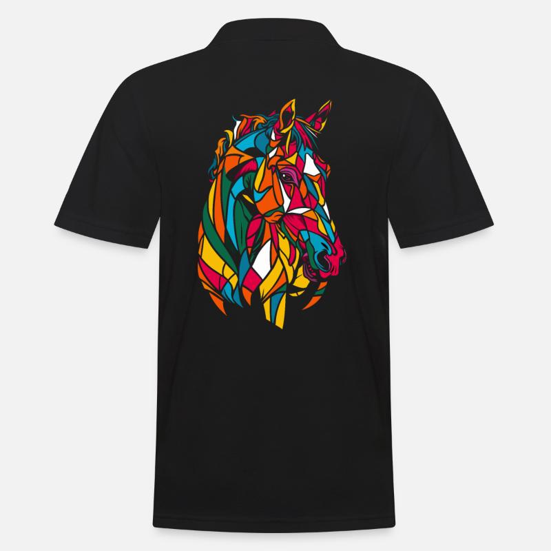 Buntes Geometrisches Bauernhof-Tiergrafik Pferd - Männer Poloshirt - Schwarz