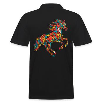 Buntes Geometrisches Bauernhoftier Grafik - Männer Poloshirt - Schwarz - Hinten - Kai (181cm)