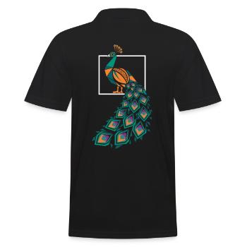 Geometric Farm Animal Graphic Peacock Art - Men's Polo Shirt - black - Back - Kai (181cm)