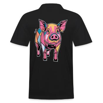 Colorful Geometric Farm Pig Graphic - Men's Polo Shirt - black - Back - Kai (181cm)