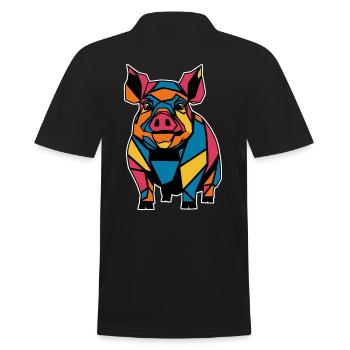 Buntes Geometrisches Bauernhoftier Grafik Schwein - Männer Poloshirt - Schwarz - Hinten - Kai (181cm)