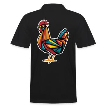 Geometric Farm Animals Graphic Chicken - Men's Polo Shirt - black - Back - Kai (181cm)