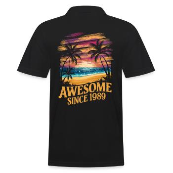 Awesome Since 1989 Strand Sonnenuntergang - Männer Poloshirt - Schwarz - Hinten - Kai (181cm)