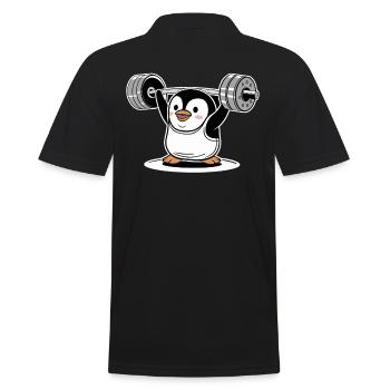 Penguin Lifting Weight Funny Sport Cartoon - Men's Polo Shirt - black - Back - Kai (181cm)
