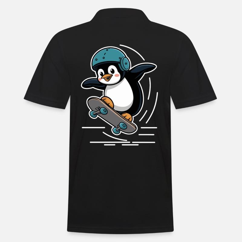 Skateboard Fahrender Pinguin Mit Helm - Männer Poloshirt - Schwarz