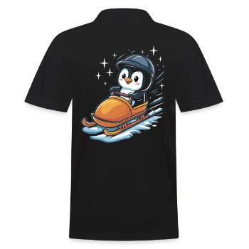 Cute Penguin Sledging Winter Fun - Men's Polo Shirt - black - Back - Kai (181cm)